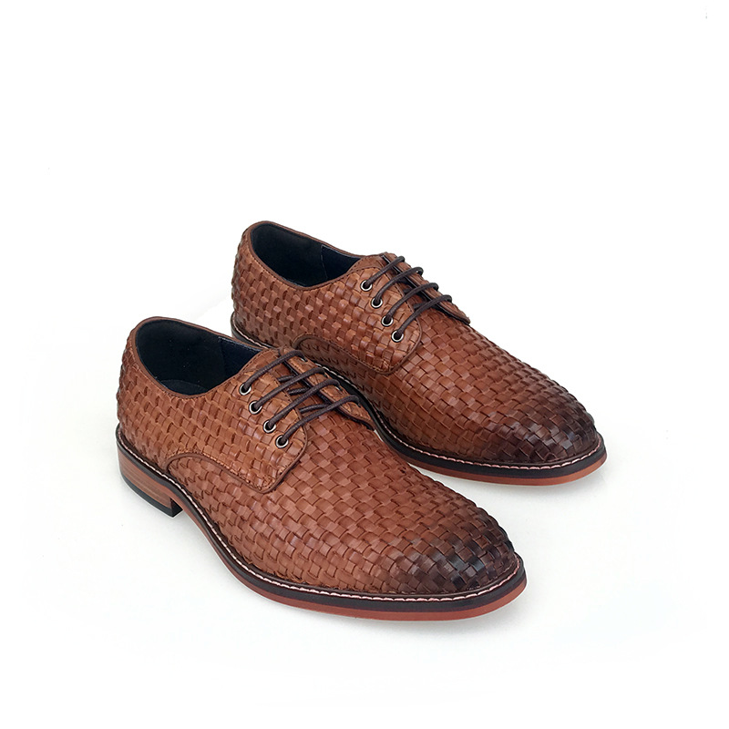 ShoeVault Frühling und Herbst Britische Business-Formelle Handarbeit Gewebte Casual Echtes Leder Schnürung Atmungsaktive Derby Hochzeitsschuhe_voghion.com