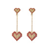 Fashionable silver needle, cute earrings with tassels from pearl, long face blush heart-shaped, silver 925 sample, diamond encrusted, internet celebrity