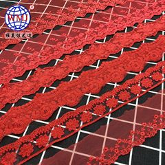 Vmeija Delicate Women's Barbi Doll Transparent Mesh Cotton Thread Water-Soluble Bright Red Embroidered Edge