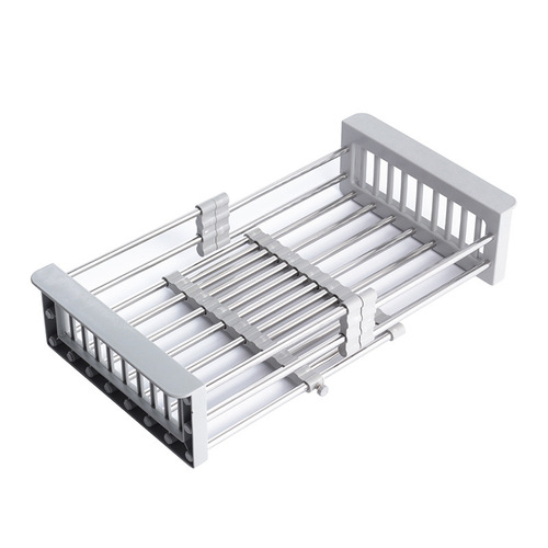 Telescopic stainless steel kitchen drain rack, sink drain basket, multi-functional fruit dish rack, vegetable basket, drain bowl rack