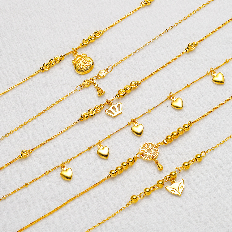 Wholesale New Korean Style Brass Gold Plated Simple Personalized Love Anklet Vietnam Sand Gold Crown Anklet Women Anklet