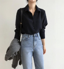 雪纺衬衫女2023春季新款韩版宽松显瘦打底衫黑色职业OL百搭上衣潮