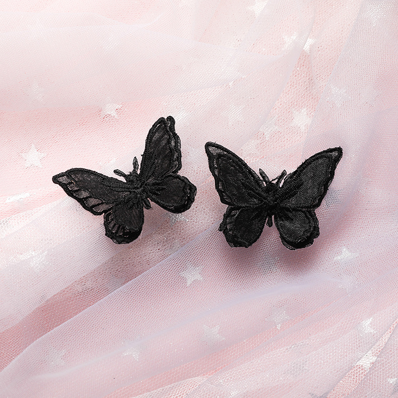 Leichter Schmetterling Doppels Chichtiger Schmetterling Drei Dimensionaler Organza-stickerei Farbe Netz Schmetterlings Ohrringe 925 Silberne Nadel Ohrringe Frauen display picture 18
