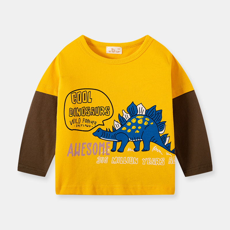 Ropa para niños Otoño Nuevo estilo coreano Camiseta de manga de dinosaurio camisa de fondo para niños de manga larga para niños superior entrega de una sola pieza de moda