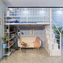 现代简约公寓多功能省空间高架床双人单上层阁楼床高低双层儿童床
