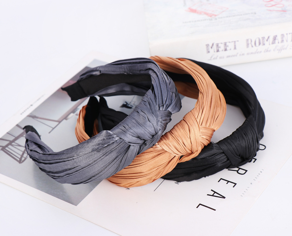 Knotted Wrinkled Headband Pure Color Wrinkled Headband Suppliers China display picture 2