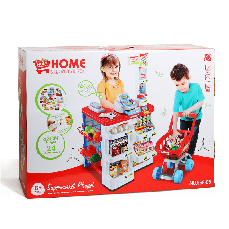 Children's toy girl family cash register dining table toy girl baby puzzle supermarket shopping cart set