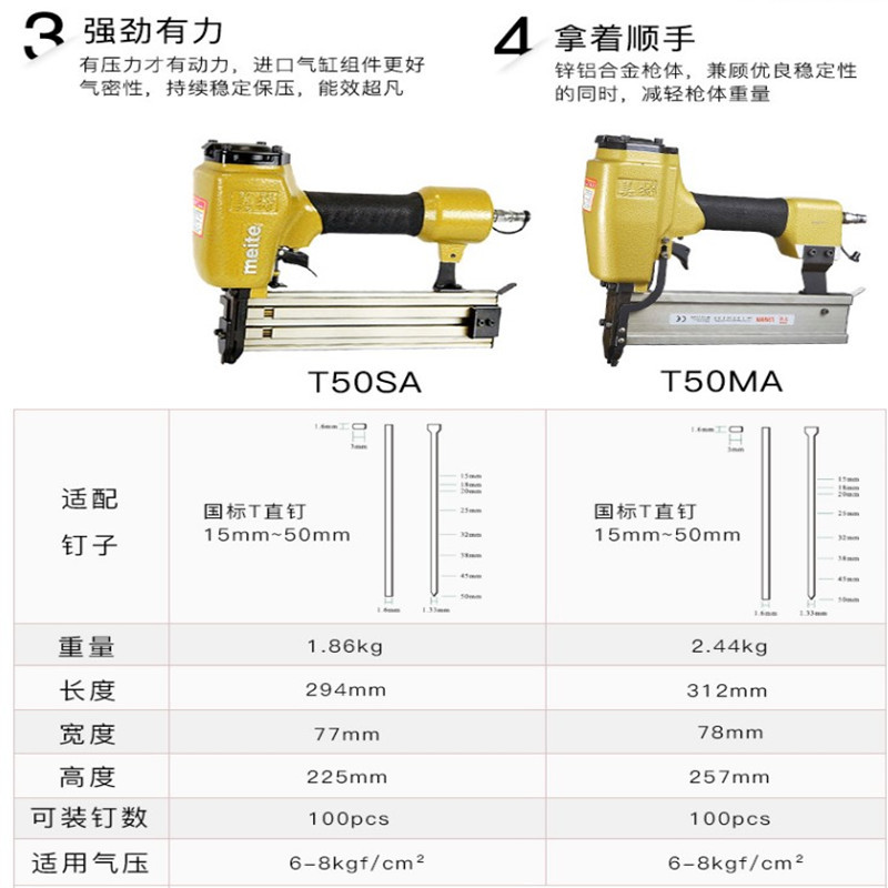 美特T50SA T50MA气动直钉枪 打钉射连发钉枪 装修工具 地脚线钉合