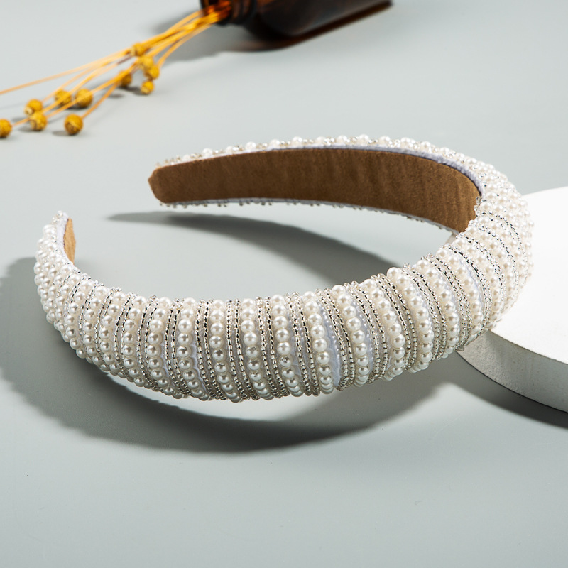 High-Grade Thin Sponge Hair Band Simple Wide Edge Handmade Pearl Temperament Headband