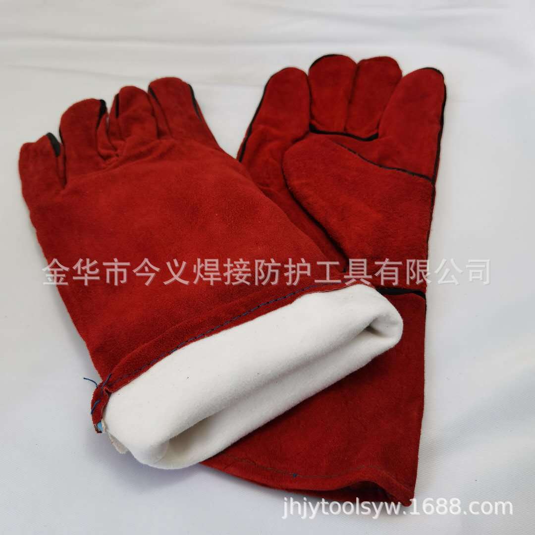 现货供应14寸 全里电焊手套 牛二层电焊手套 各种颜色 劳保手套