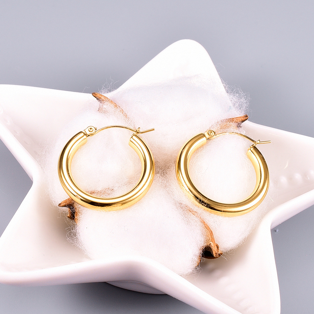 Korean Gold-plated Thick Circle Hoop Titanium Steel Earrings Wholesale Nihaojewelry display picture 2