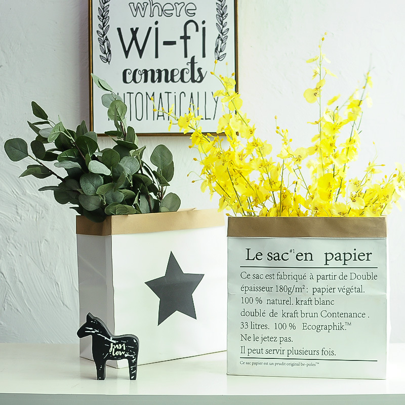 北欧ins牛皮纸加厚英文收纳纸袋玩具衣物家居杂货儿童室内收纳袋