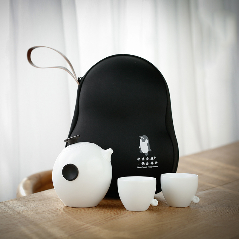 Horno Ding hecho a mano una olla cuatro tazas juego de té caja de regalo viaje azul bolsa portátil simple Kung Fu juego de té traje