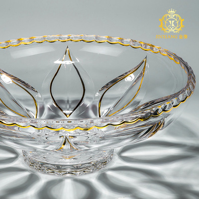 originality European style Czech Republic Bohemian style manual Gold Line Crystal glass decorate Decoration Fruit plate Fruit bucket