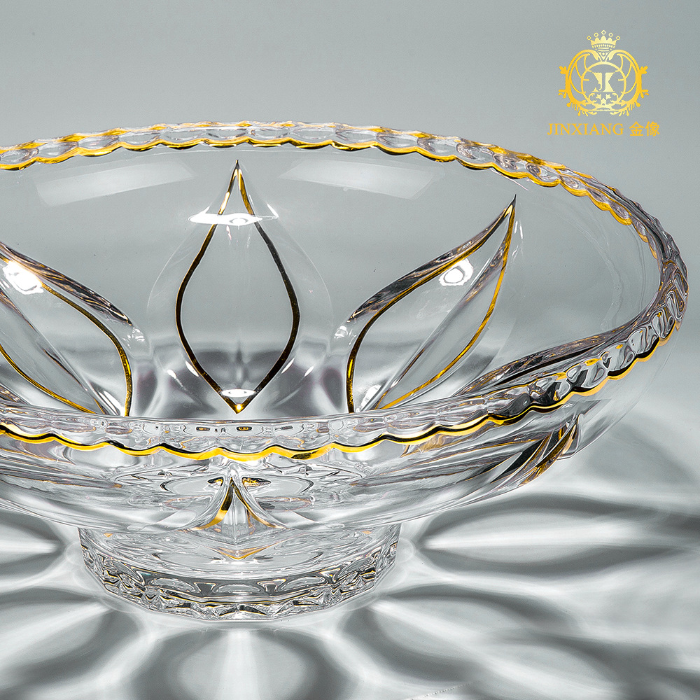 originality European style Czech Republic Bohemian style manual Gold Line Crystal glass decorate Decoration Fruit plate Fruit bucket