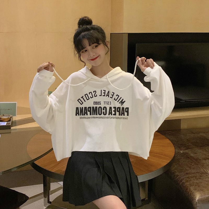 Thin Sweatshirt For Women 2025 Autumn New Korean Version Letter Print Student Short Hooded Jacket Ins Trend_voghion.com