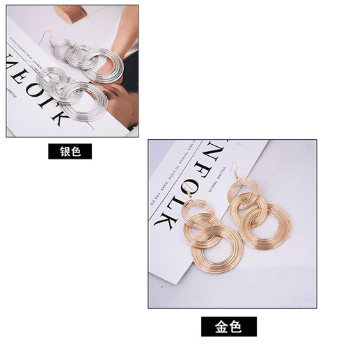 Exaggerated European and American retro geometric multi-layer metal circle earrings female Internet celebrity personality nightclub earrings earrings wholesale