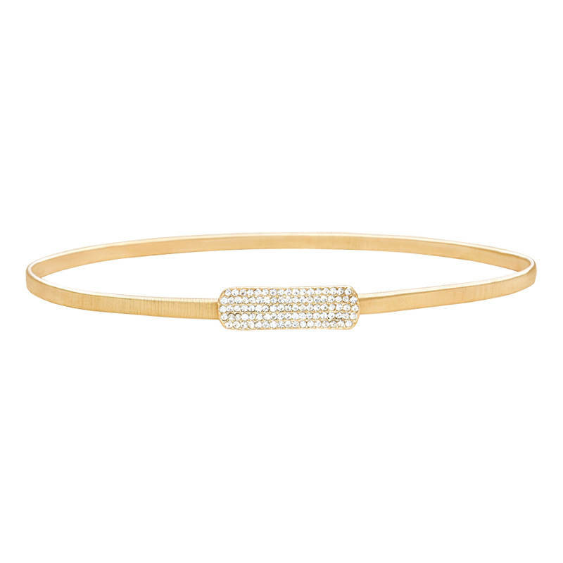 Fábrica al por mayor de la cadena de cintura de primavera metal oro todo partido cinturón elástico de las mujeres diamante incrustado Cadena de cintura delgada Diamante de cinco filas