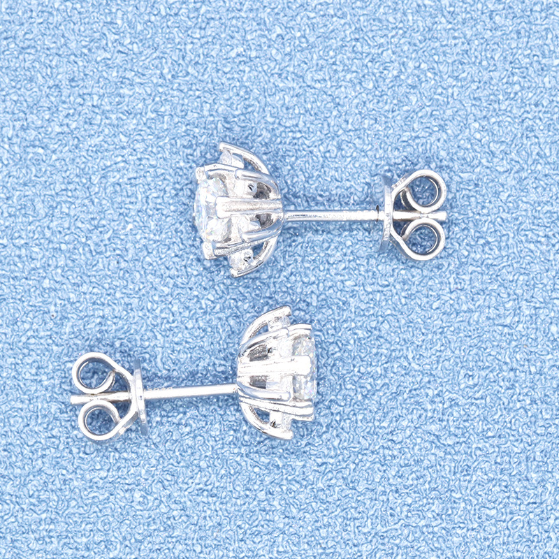 梧州D色莫桑石耳钉 925银镀经典6爪雪花耳环 厂家直销|ms