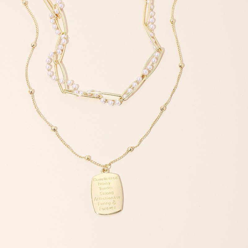 25g Weight Necklace Classification Wedding, Travel Occasion Women'S Gender Gold Color Fashion Multi-layer Ladies Pearl English Letter Tag Necklace Style Simple And Stylish Thin Clavicle Chain For Women Nihaojewelry 4