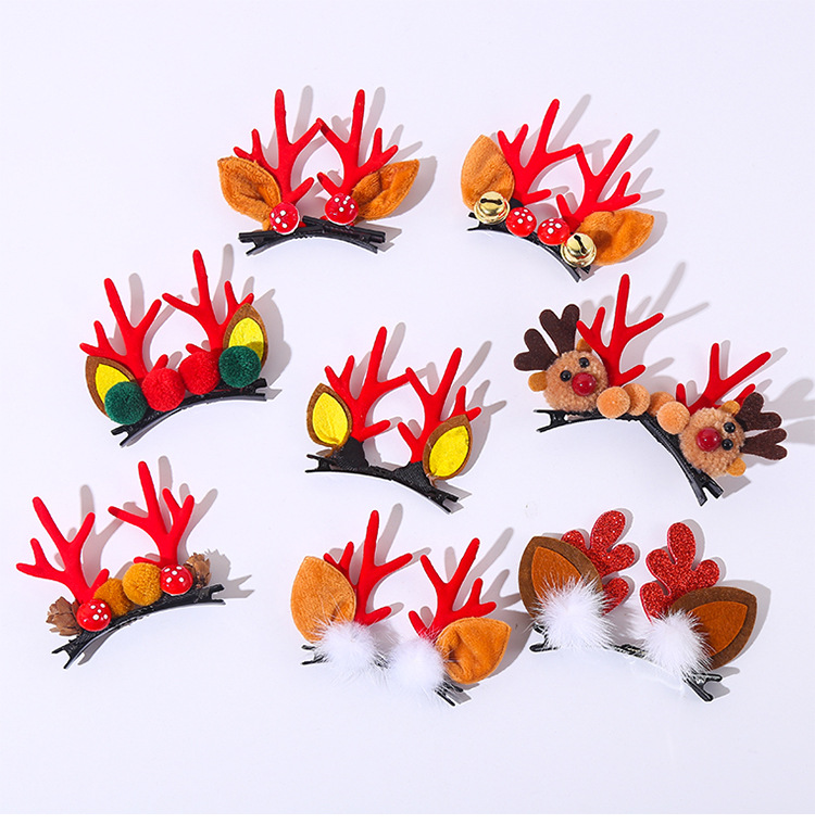 Weihnachts Kopfschmuck Geweih Kinder Haars Pange Weihnachts Haare Haarnadel Haarball Enten Schnabel Clip Niedlichen Hirsch Pony Haars Pange display picture 1