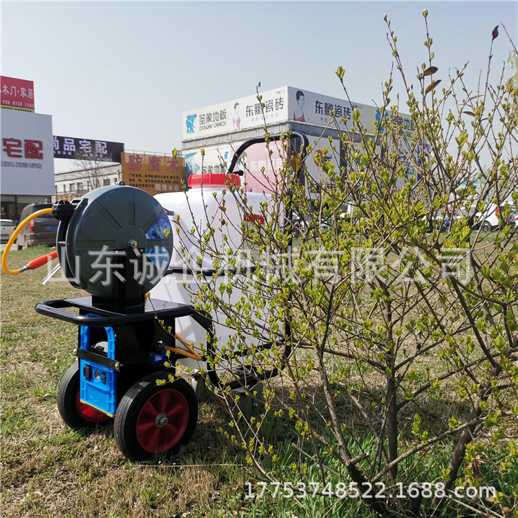 推车式高压电动喷雾机 60升蓄电池双泵拉管式消毒机