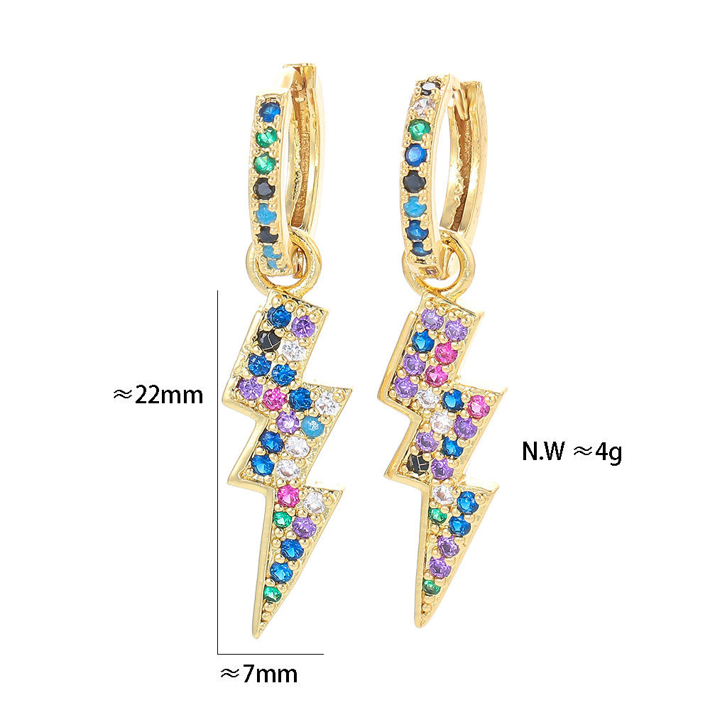 Fashion Color Zircon Lightning Copper Earrings display picture 2