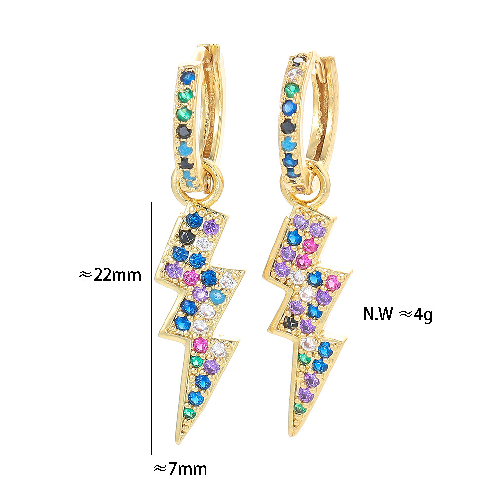 Housewarming, Anniversary, Business, Wedding, Travel, Birthday, Festival Occasion Copper Material Lightning Pattern Fashion Color Zircon Lightning Copper Earrings
