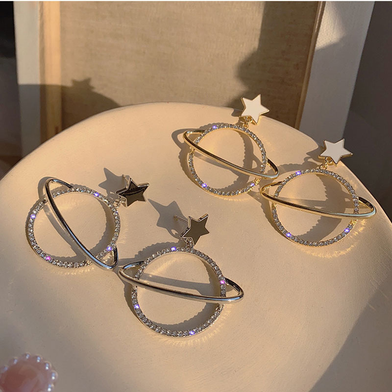 Korean Fashion  Rhinestone Planet Earrings Drop Oil Earrings Femininity Wholesale Nihaojewelry display picture 5
