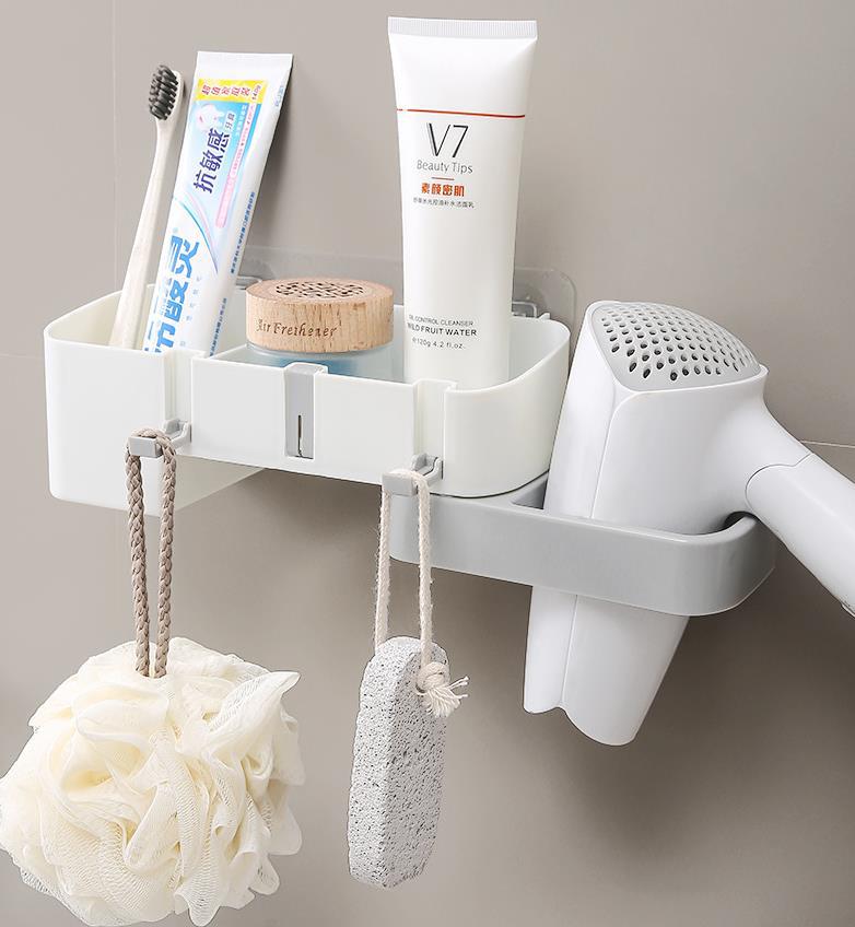 Multifunctional Adhesive Hair Dryer Storage Rack Bathroom Drain Racks Hair Dryer Rack Storage Racks display picture 3