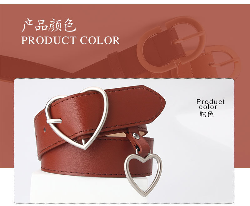 100g Weight Alloy Material Heart Pattern Women'S Gender Basic Style Coffee, White, Red, Camel, Black Color New Love Pin Buckle Belt Simple Fashion All-match Heart-shaped Hanging Decorative Women's Belt Wholesale 2