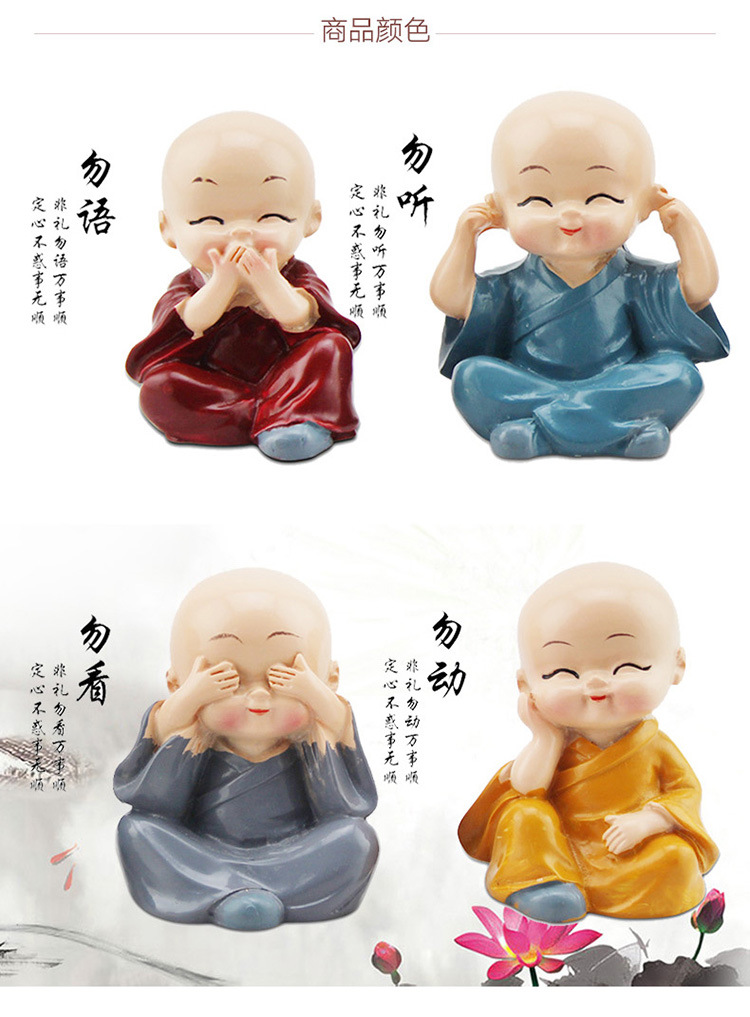 Cute Four Monks Car Ornaments Car Creative Cartoon Novice Crafts Ornaments Indoor Desktop Decorations