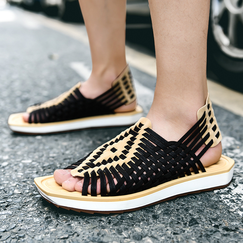 2021 Cross-border New Men's Woven Sandals Beach Shoes Men's Fashionable Breathable Slippers Roman Casual Sandals