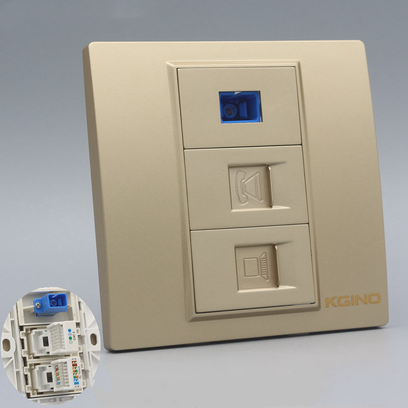 香槟金86型电脑电话SC光纤插座金色网络语音光钎宽带网线模块面板