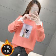 秋冬加绒卫衣女韩版女装时尚宽松显瘦休闲ins潮流拼接花边上衣女