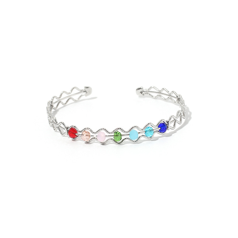 5g Weight Housewarming, Anniversary, Business, Wedding, Travel, Birthday, Festival Occasion Women'S Gender Gold, Silver Color Colored Crystal Bead Gold Open Bracelet New Hollow Adjustable Bracelet Wholesale Nihaojewelry 12