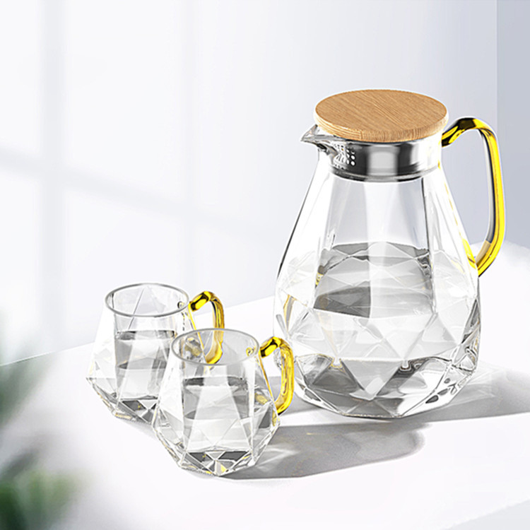 钻石冷水壶大容量玻璃水壶家用耐热凉白开水杯套装竹盖凉水壶