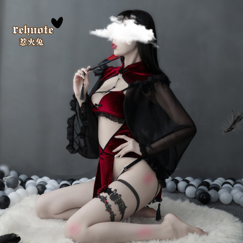 Hot Rabbit New Dark Witch Hollow Silk Sleeve Cheongsam Sexy Underwear Set Witch Game Suit Strap Uniform