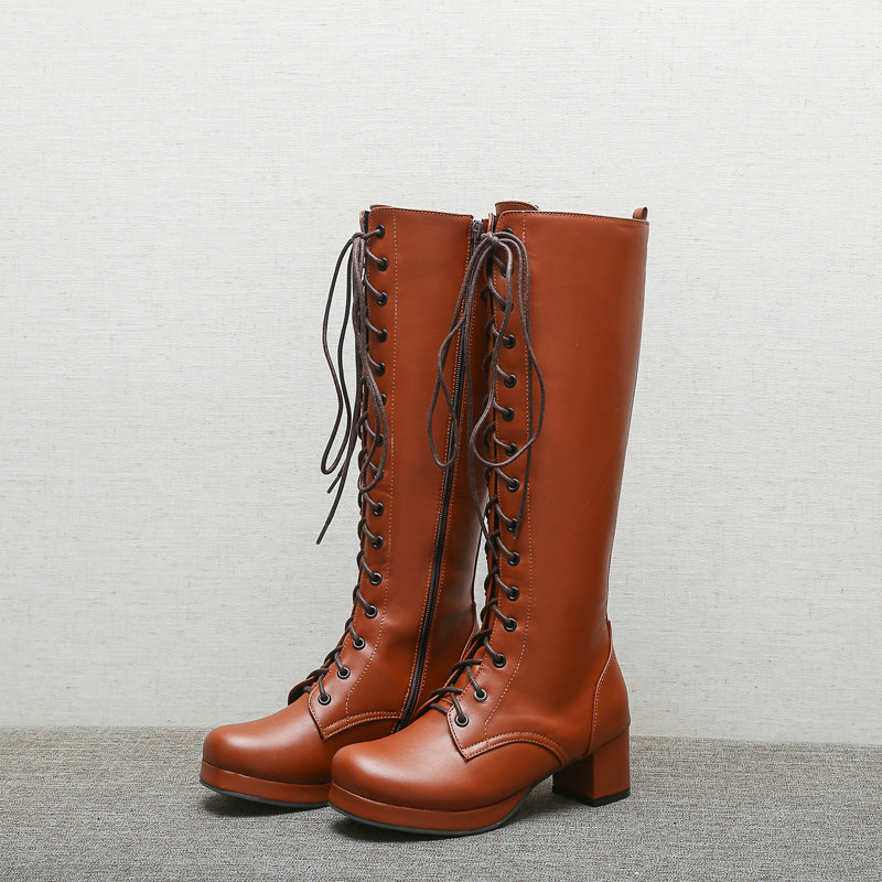 Over-the-knee boots autumn and winter New European and American chunky heel front lace-up Knight boots high women's boots Cos Black Martin boots Over-the-knee boots autumn and winter New European and American chunky heel front lace-up Knight boots high women's boots Cos Black Martin boots