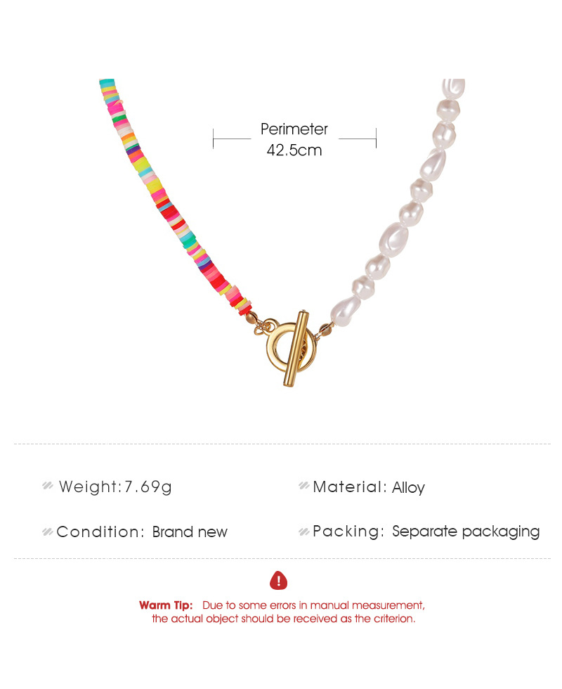 New Bohemian Style Colored Soft Ceramic White Pearl Clavicle Chain Contrast Color Alloy Necklace display picture 1