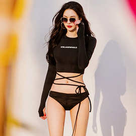 慧海韩国新款保守防晒长袖高领低腰游泳衣女分体温泉显瘦遮肚泳装