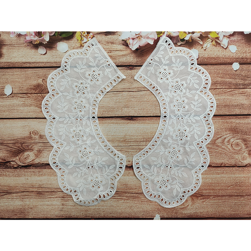 时尚女装配饰假领子花边镂空打孔刺绣布底对领新款辅料厂 家直供