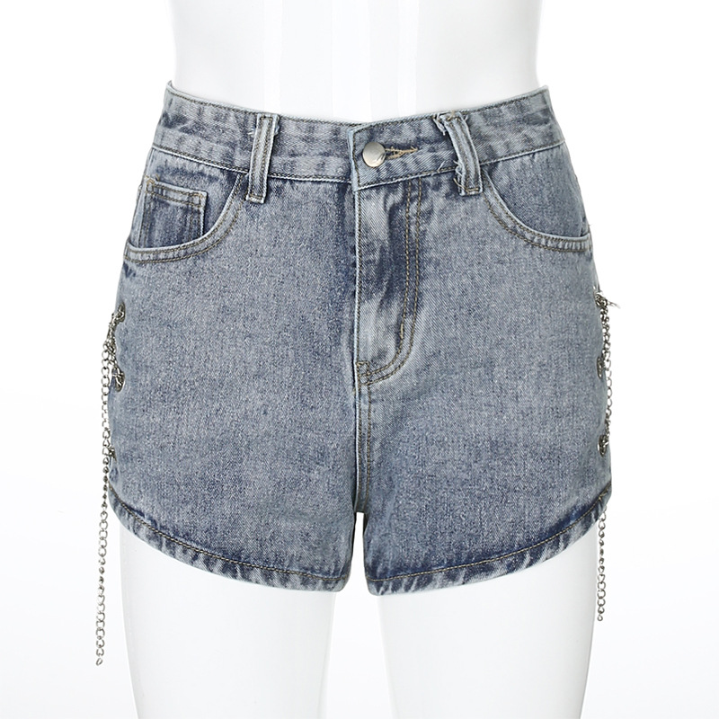 2020 Summer new arrival sexy Casual jeans for women fashion Hollow Out chain design high waist leg length wild Solid color pants