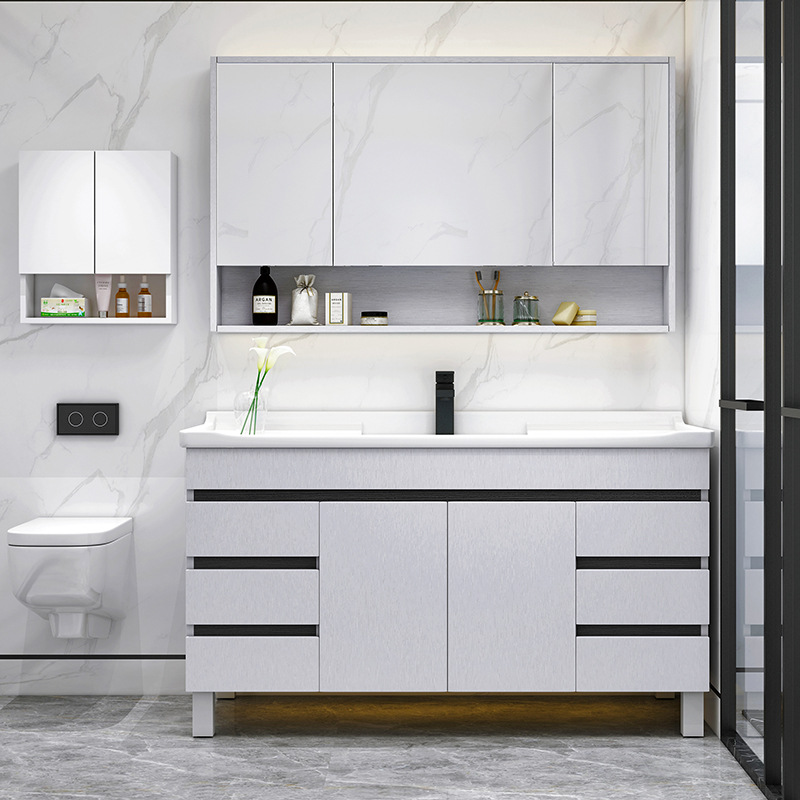 浴室柜落地柜组合 简约现代卫生间镜柜 卫浴柜洗脸洗手洗漱池台盆|ms