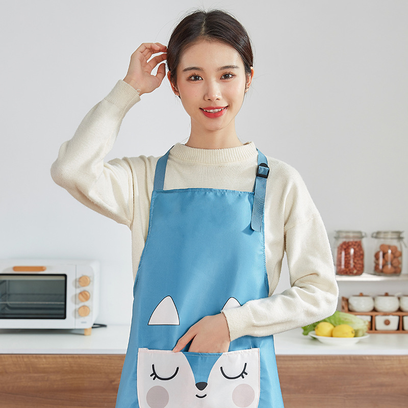 居家卡通可爱小动物厨房围腰新款狐狸防水防油挂脖可调节擦手围裙