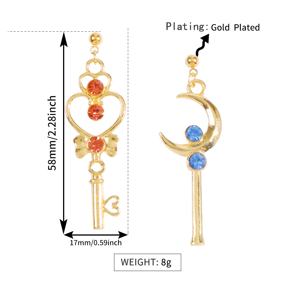Fashion Earrings For Women New Sailor Moon Earrings Fashion Color Diamond Moon Key Left And Right Ab Earrings display picture 1