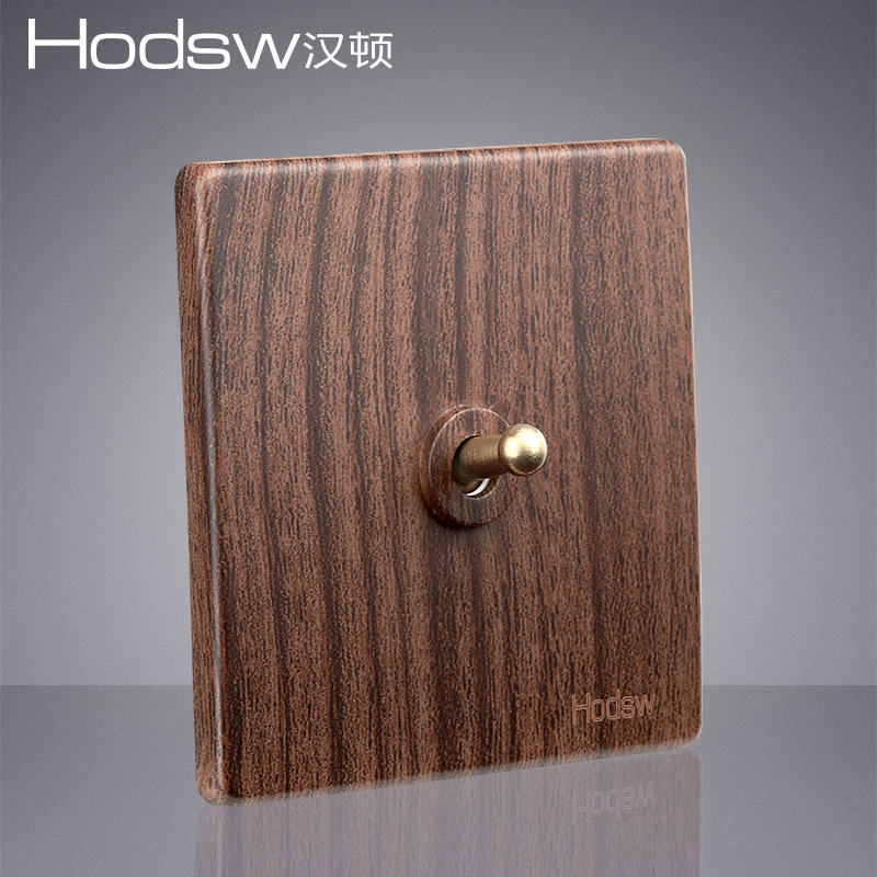 Interruptor y Tomacorriente de Pared Retro de Cobre con Acabado de Madera para Hotel y Hogar image 6