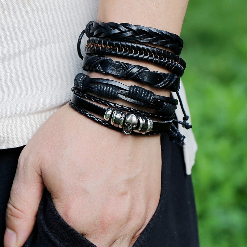 Retro woven cowhide diy set menu0027s leather bracelet hot sale wholesale nihaojewelry