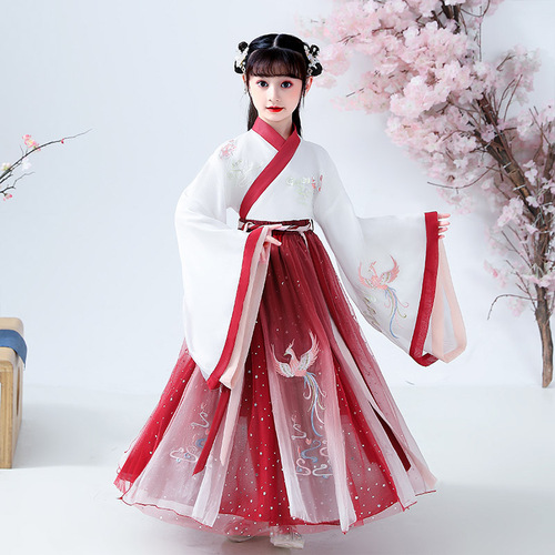 Girls chinese folk dance dress Children's red phoenix Hanfu Fairy Dresses fairy elegant Ru skirt trill photos shooting cosplay kimono hanfu  outfit