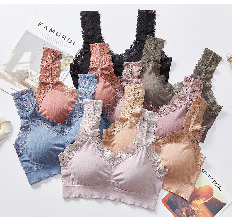 The popular lace queen with wide shoulder straps, pure cotton lining, beautiful back wrap around the chest, no steel rings to prevent exposure, sporty yoga strapless detail image 17